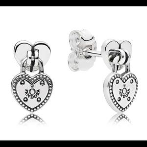 PANDORA Silver Heart PADLOCK Stud EARRINGS